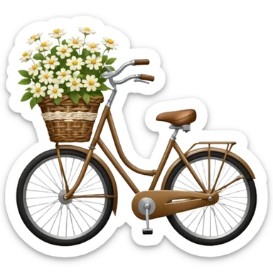 Bicycle with a basket filled with white flowers sticker