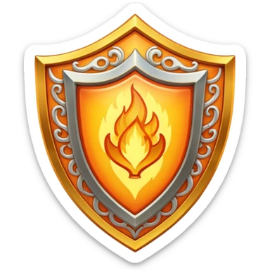 White gold shield with flame sticker