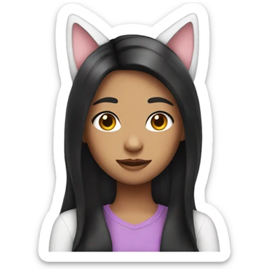 Girl with black long hair and cat ears sticker
