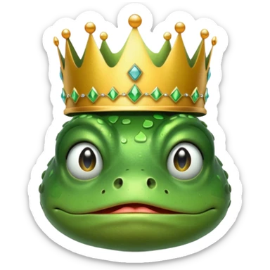 A frog wearing a crown with cry face sticker