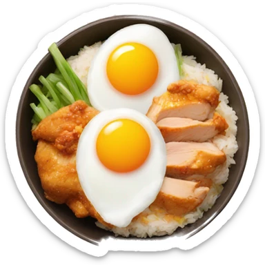 chicken thigh rice bowl with two eggs sticker