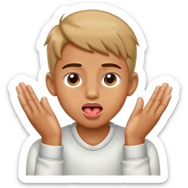 Boy putting hands on nek with tounge out sticker