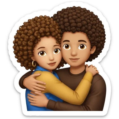 A lightskin with afro boy and brown skin girl with curls hug sticker