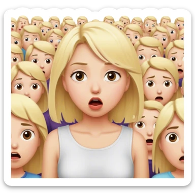 blonde girl in a crowd eyes shocked but mouth shut sticker