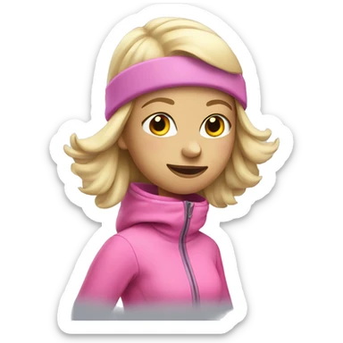 Blonde girl skiing in pink clothes sticker