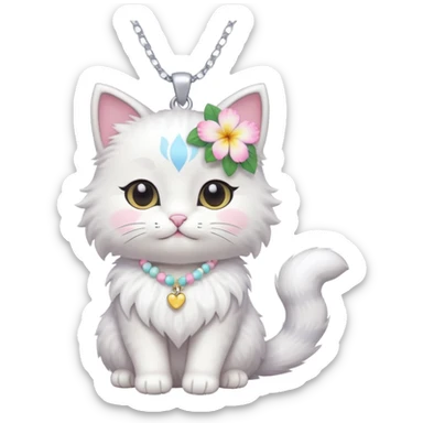 A cute chibi cat with hawaiian pastel flower necklace, posing proudly. sticker