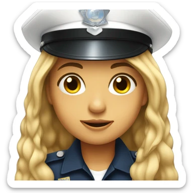 Pretty girl with long hair and cop police hat sticker