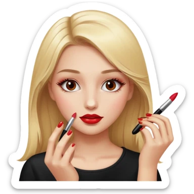 Girl doing make up with glossy nails and eyelashes sticker