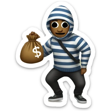 emoji robber with striped sweater holding money bag sticker