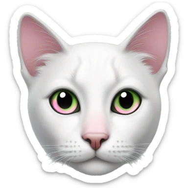 White and black cat with pink nose and green eyes sticker