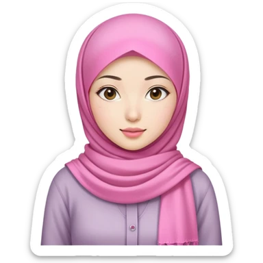 beautiful Asian girl, white skin, wearing a pink hijab, half full body, modern casual outfit sticker