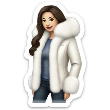 Russian pretty woman brunette white fur jacket  sticker