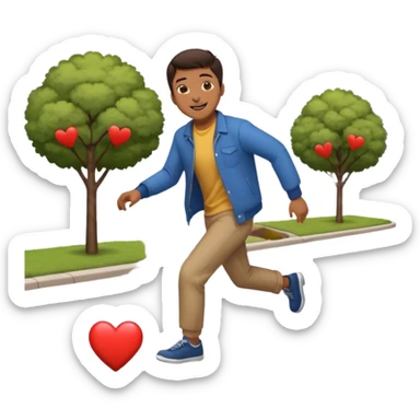asian man tripping on sidewalk with heart eyes sticker