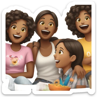 happy girl with friends indoors sticker