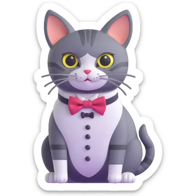 cat wearing a fancy bow tie sticker
