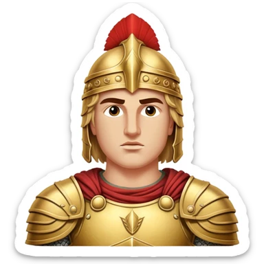 Cinematic Realistic Alexander the Great Portrait Emoji, depicted as a bold, charismatic ancient conqueror in regal armor with a commanding gaze, rendered with lifelike textures and dramatic heroic lighting that captures his legendary ambition. sticker