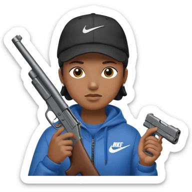 Una persona con una pistola en la mano y con una gorra nike  sticker