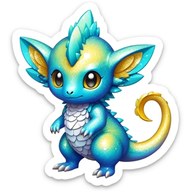 Randomly-colored sparkly exotic chibi Fakémon-creature sticker