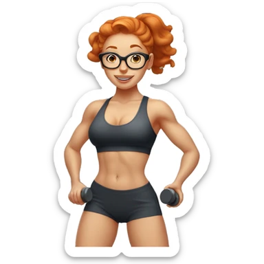 Ginger hair girl with eyeglasses and aesthetic gym outfit pumping her booty with dumbbells  sticker