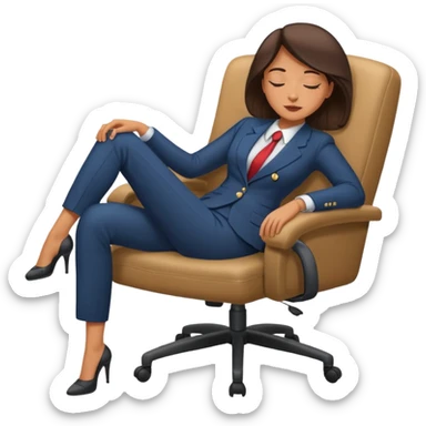 Boss sleeping in a chair with her legs up on the desk sticker