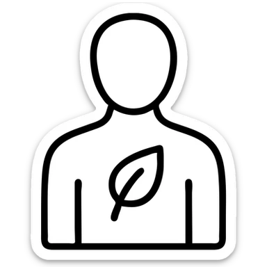 human silhouette or body with a leaf symbol on the face or chest, clear outlines, strong shadows and highlights, fun and not too complex, psychosomatics and psychology theme sticker