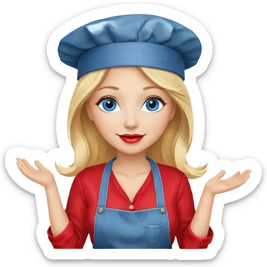 Beautiful, sexy,  long blonde hair, blue eyed, full red lips plunging v neck shirt, denim shorts, chef hat  sticker