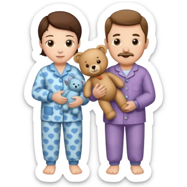 ma and pa kettle wearing pajamas and holding teddy bears sticker