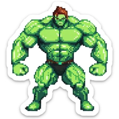 Hulk superhero, green muscular character in action pose sticker