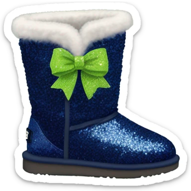 Realistic navy blue Sparkle glitter and fur Ugg boots with lime green bow. sticker
