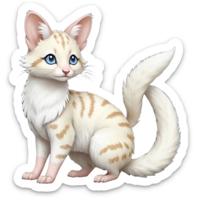 Albino-white, blue-eyed soft natural realistic romantic vintage antique divine beautiful elegant pretty precious cute young youthful  Fakémon-Pokémon-opossum-feline-mouse-serval-caracal-chinchilla-Minccino-Cinccino-Meowstic-rodent-hybrid-creature with a big fluffy bushy tail (full body) sticker