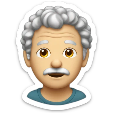 head only of short light brown very curly hair, big broken nose,gotee, old person sticker