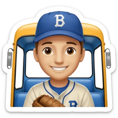 autobus de equipo llevando a egnte de basebal  y un chofer con b en la gorra sticker