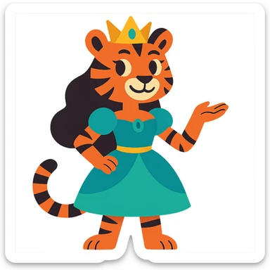 tiger human princess, vibrant toon style sticker