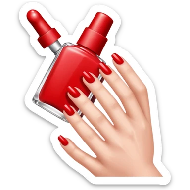hand with painted nails and nail polish bottle sticker