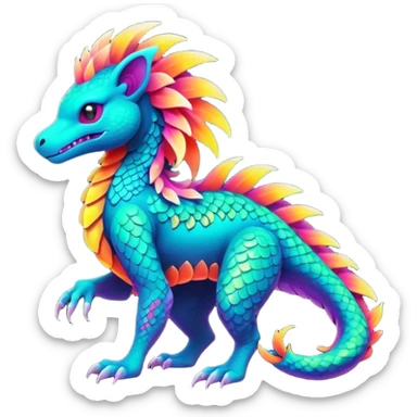 futuristic lush tropical lush warm-colored neon-colored Fakémon-Trico-creature (full body) sticker