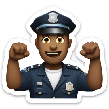 Police officer gestures cluelessness by having both arms up sticker
