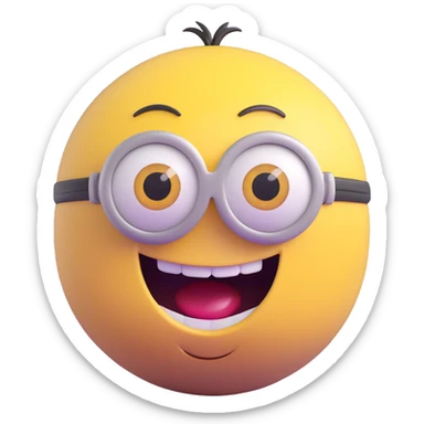 3d sphere with a cute yellow minion face, laughing with eyes closed sticker
