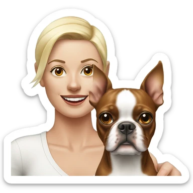 Red Boston Terrier with blonde woman sticker
