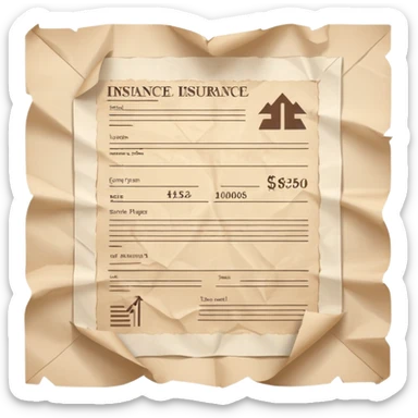 A beige colored piece of draft paper with finance/insurance-related simple graphics written on it sticker