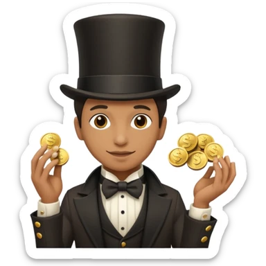 Magician with top hat,Street Performers,background street setup, with coins box, foot path. sticker