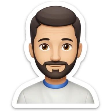 Apple-style 3D emoji of a male barber, dark graying straight hair styled forward in a crop haircut, light stubble beard, warm olive skin, brown eyes, friendly confident smile, slightly raised eyebrows, calm welcoming expression, soft studio lighting, clean background, high quality vector-like render sticker