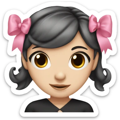 cute white girl with black hair and a pink bow sticker