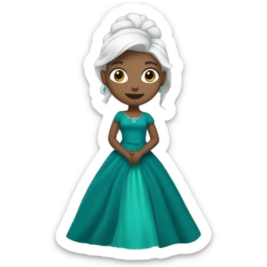 girl with white hair wearing teal queens dress sticker