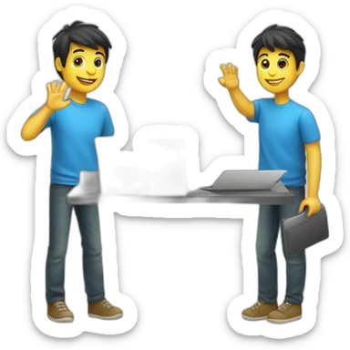 coder boy taking laptop and waving hi sticker