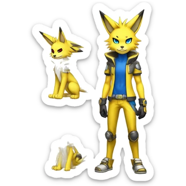 Yellow Shiny Colorful Anthro Edgy Cool Sonic-Zeraora-Renamon-Jolteon-Pokémon-Fakémon with shiny blue markings Full Body Detailed High Quality  sticker