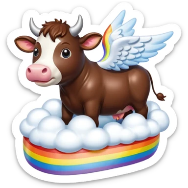 Rainbow made out of chocolate with clouds and a flying cow with wings sticker