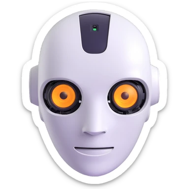 AI robot headshot, metallic and sleek, 3D style sticker