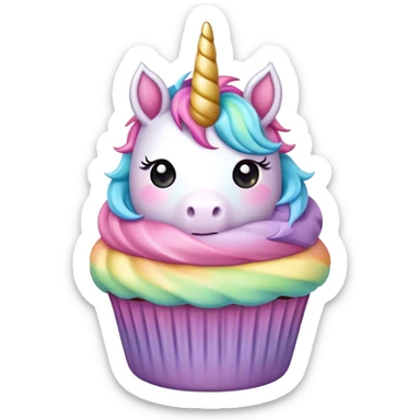  cute puffy pastel rainbow unicorn cupcake sticker