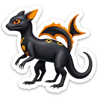 A black Salandit-Umbreon-newt-hybrid-Fakémon-creature with orange belly sticker