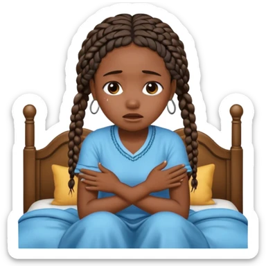 Black girl with braids in a big king size bed by herself crying sticker